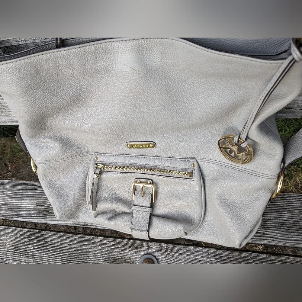 MICHAEL by Michael Kors - Austin MK Hobo Bag | Slate Gray Cement: 15w x 13h x 5d